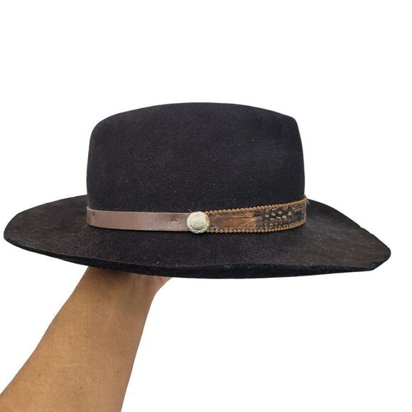 Vintage Magill Lee Cowboy Cowgirl‎ Hat S Black Fur Felt Pheasant Feather Fedora - Picture 9 of 16